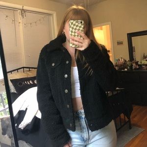 black teddy collared jacket